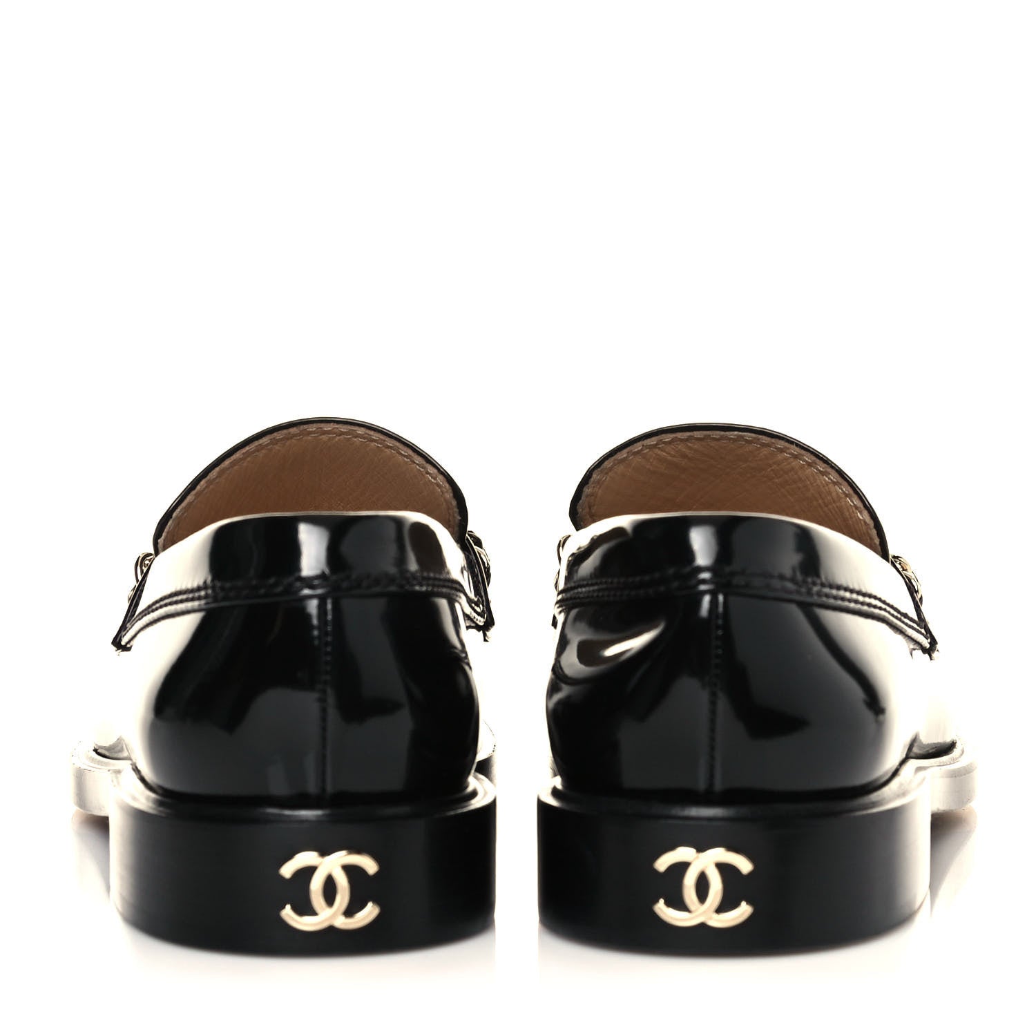 Chanel Shiny Calfskin Logo Loafers 37 Black 5 of 10