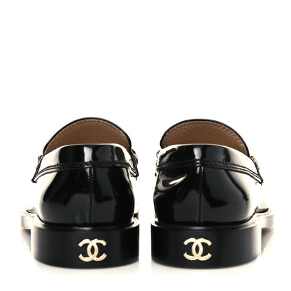 Chanel Shiny Calfskin Logo Loafers 37 Black 5 of 10