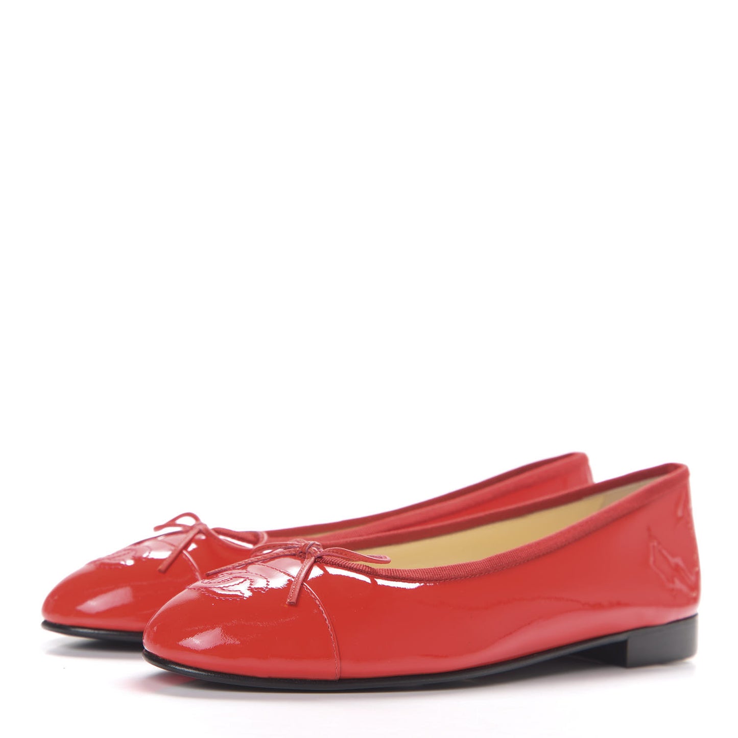 Patent Calfskin CC Cap Toe Ballerina Flats 37.5 Red