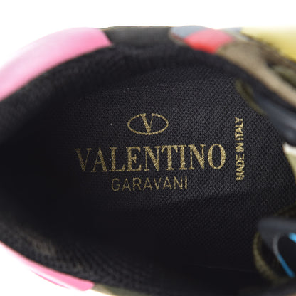 Valentino Garavani Nappa Suede Camouflage Womens Rockrunner Sneakers 39 Army Green Naples Yellow Ninphea 7 of 14