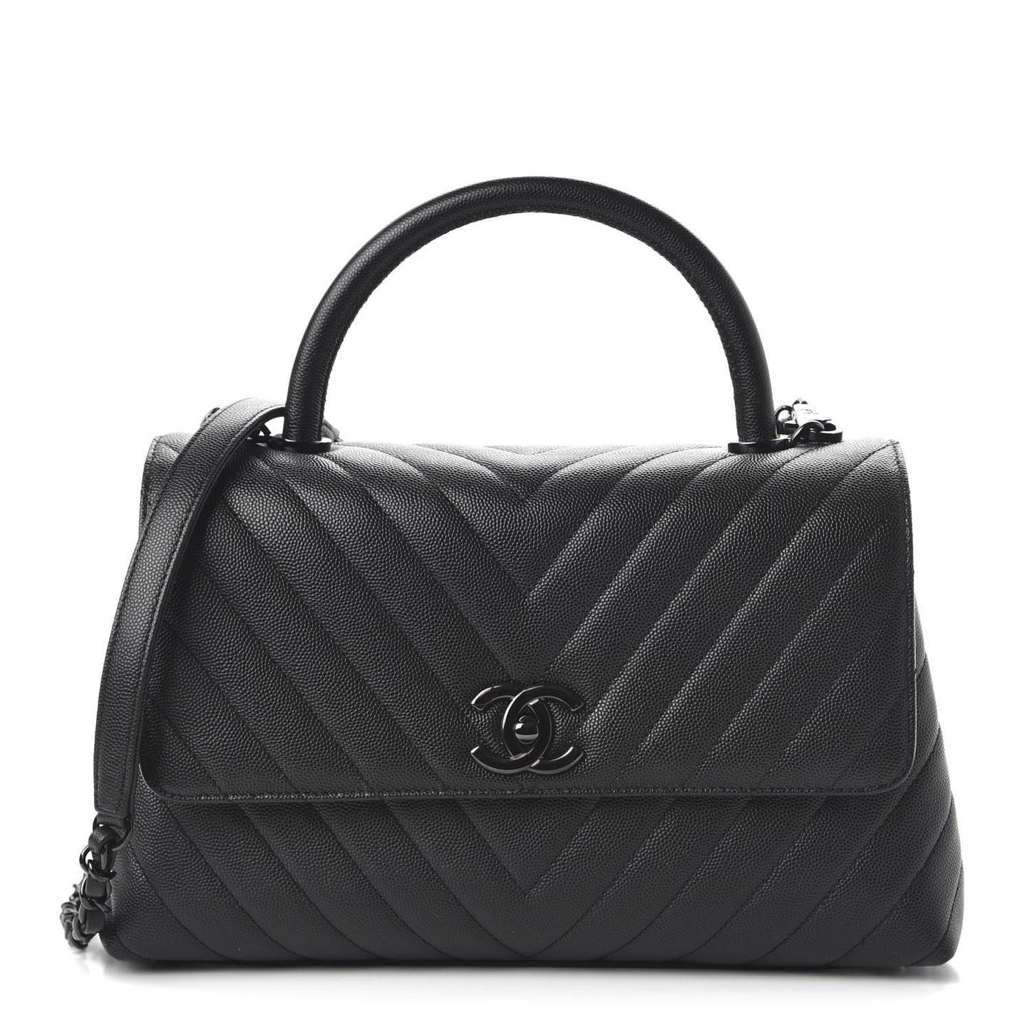 Caviar Chevron Quilted Small Coco Handle Flap So Black