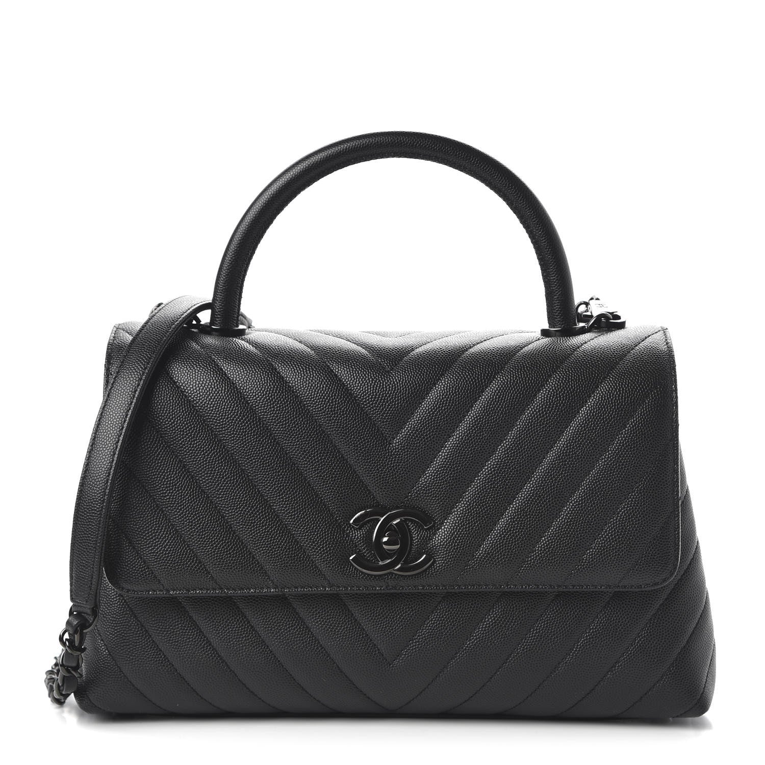 Chanel Caviar Chevron Quilted Small Coco Handle Flap So Black 1 of 11