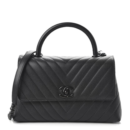 Chanel Caviar Chevron Quilted Small Coco Handle Flap So Black 1 of 11