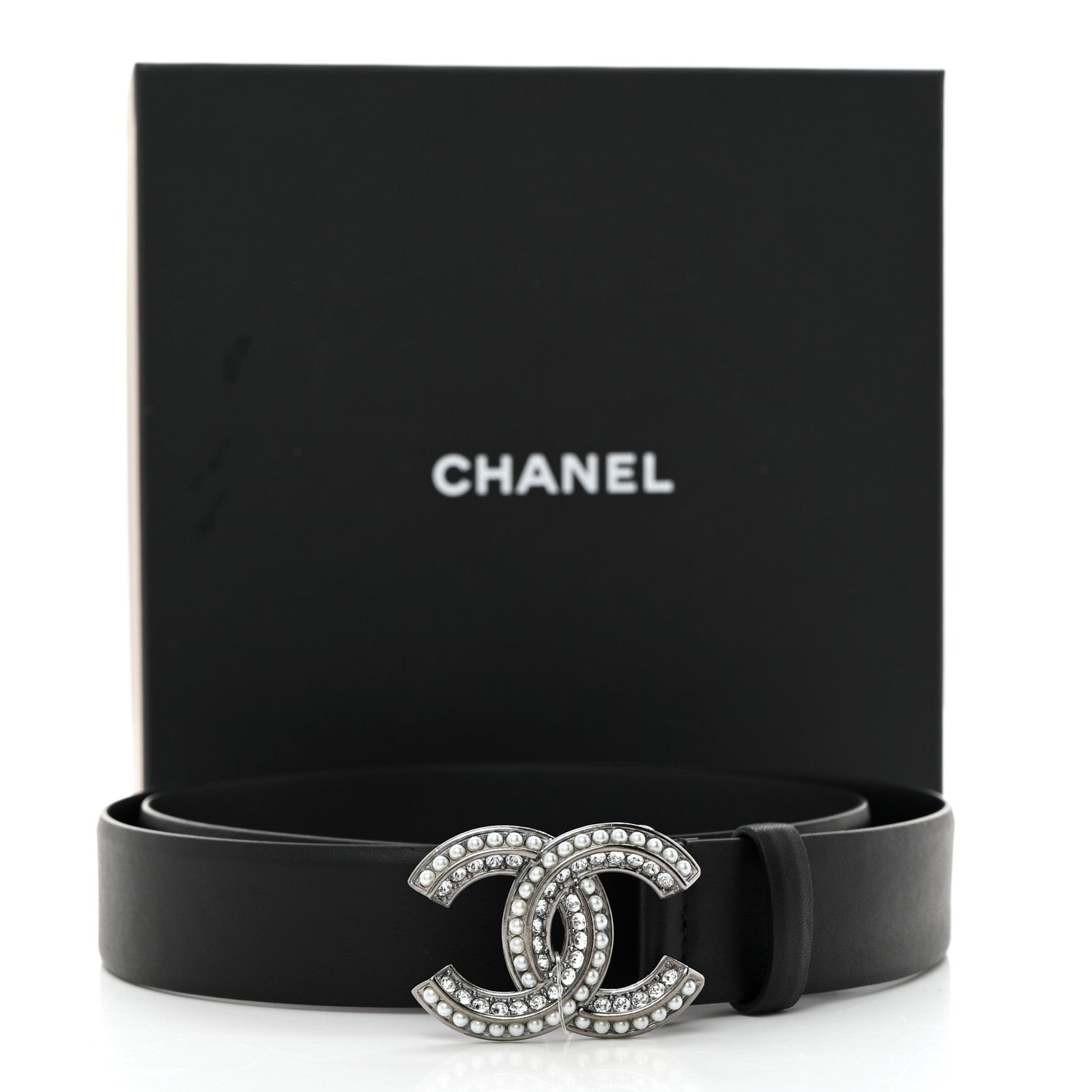 Chanel Calfskin Pearl Crystal CC Belt 85 34 Black 8 of 8