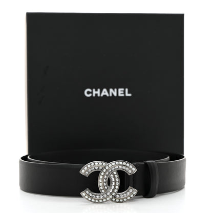 Chanel Calfskin Pearl Crystal CC Belt 85 34 Black 8 of 8