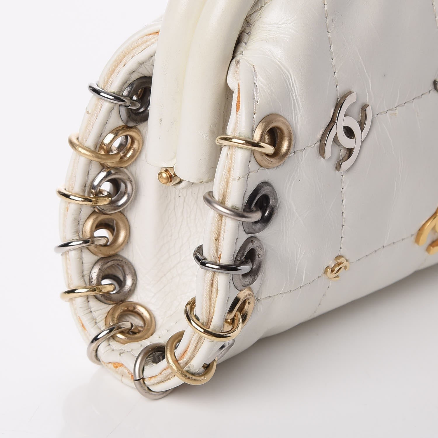 Chanel Calfskin Square Quilted Grommet Embellished Piercing Chic Clutch White 13 of 18