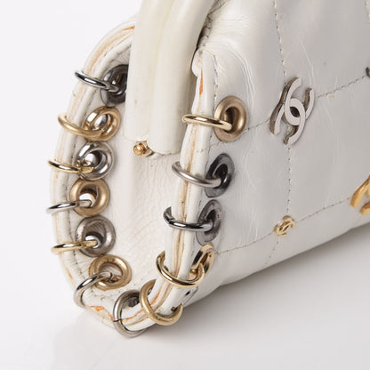 Chanel Calfskin Square Quilted Grommet Embellished Piercing Chic Clutch White 13 of 18