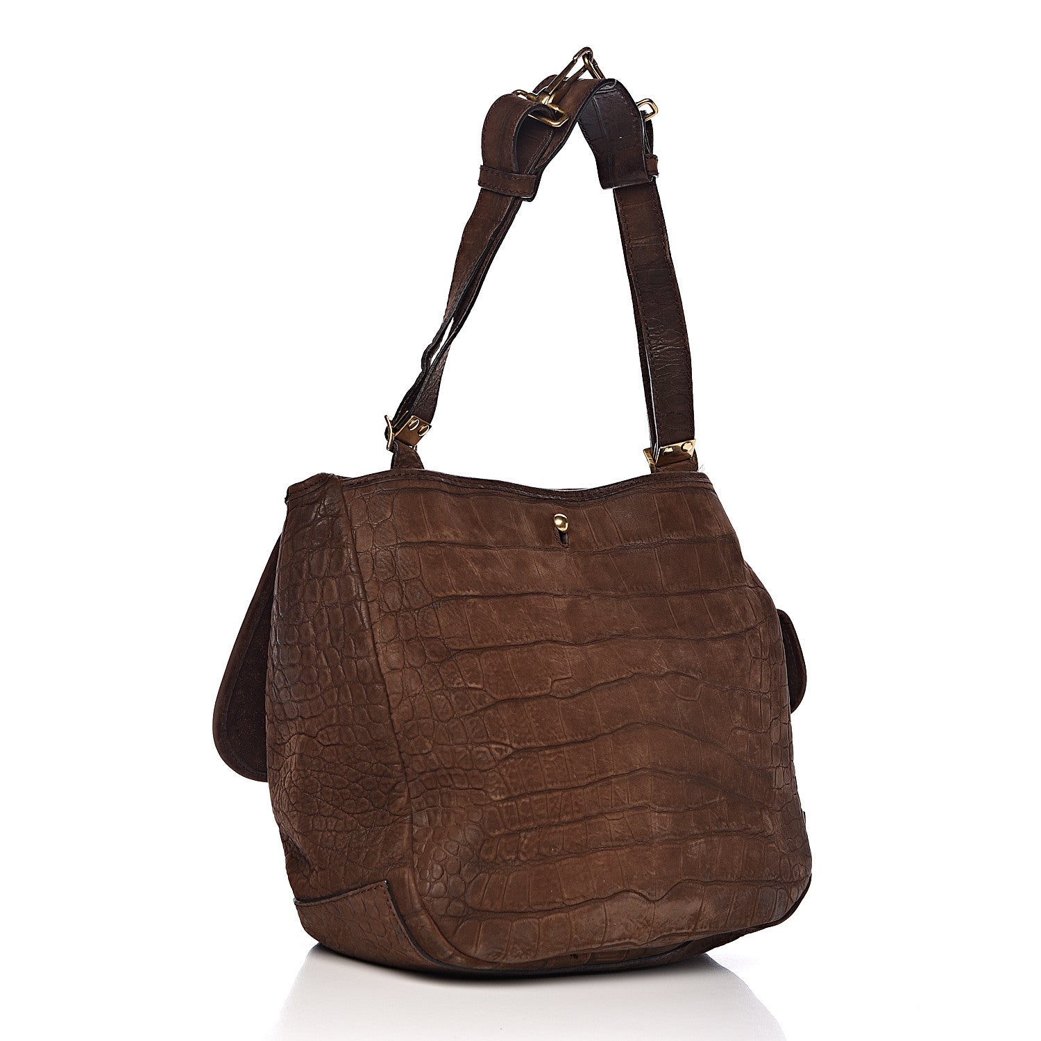 Saint Laurent Crocodile Embossed Nubuck Besace Shoulder Bag Brown Sand 3 of 13