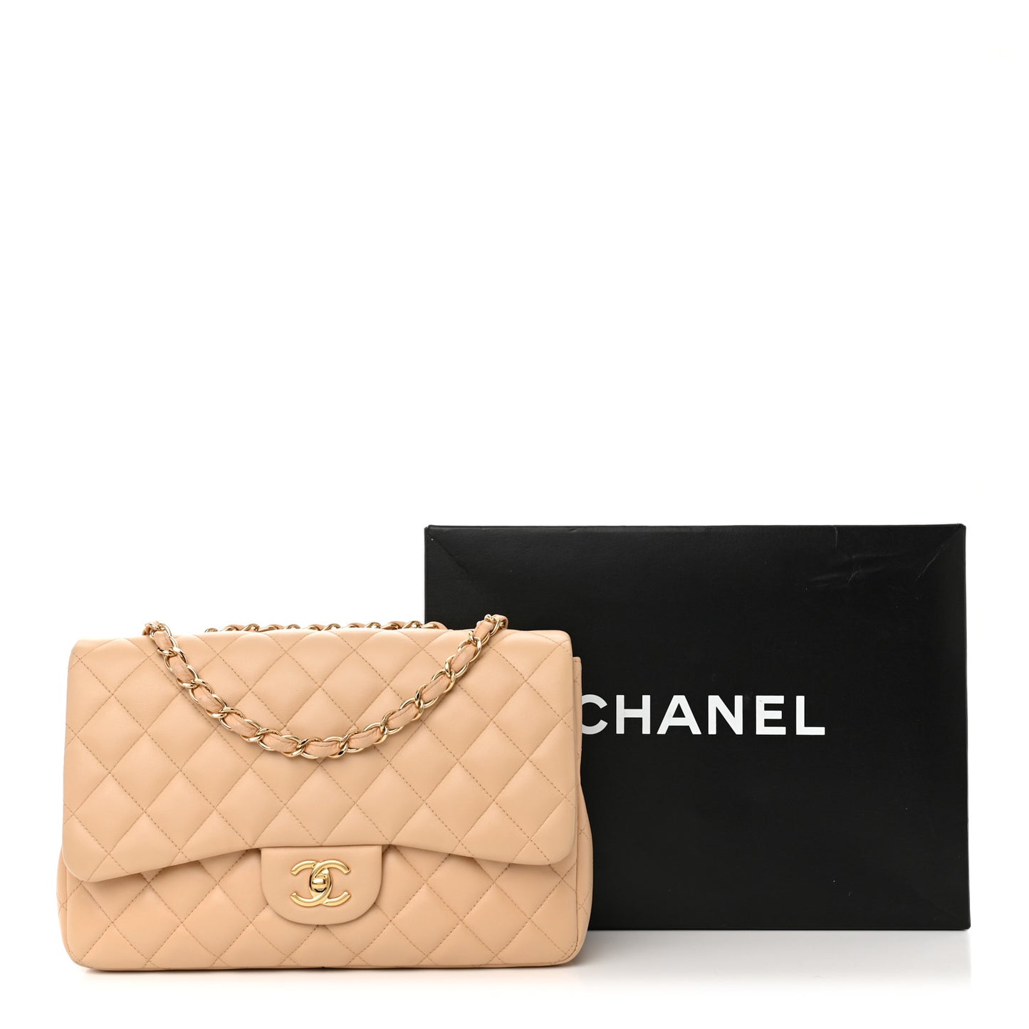 Lambskin Quilted Jumbo Single Flap Beige Clair