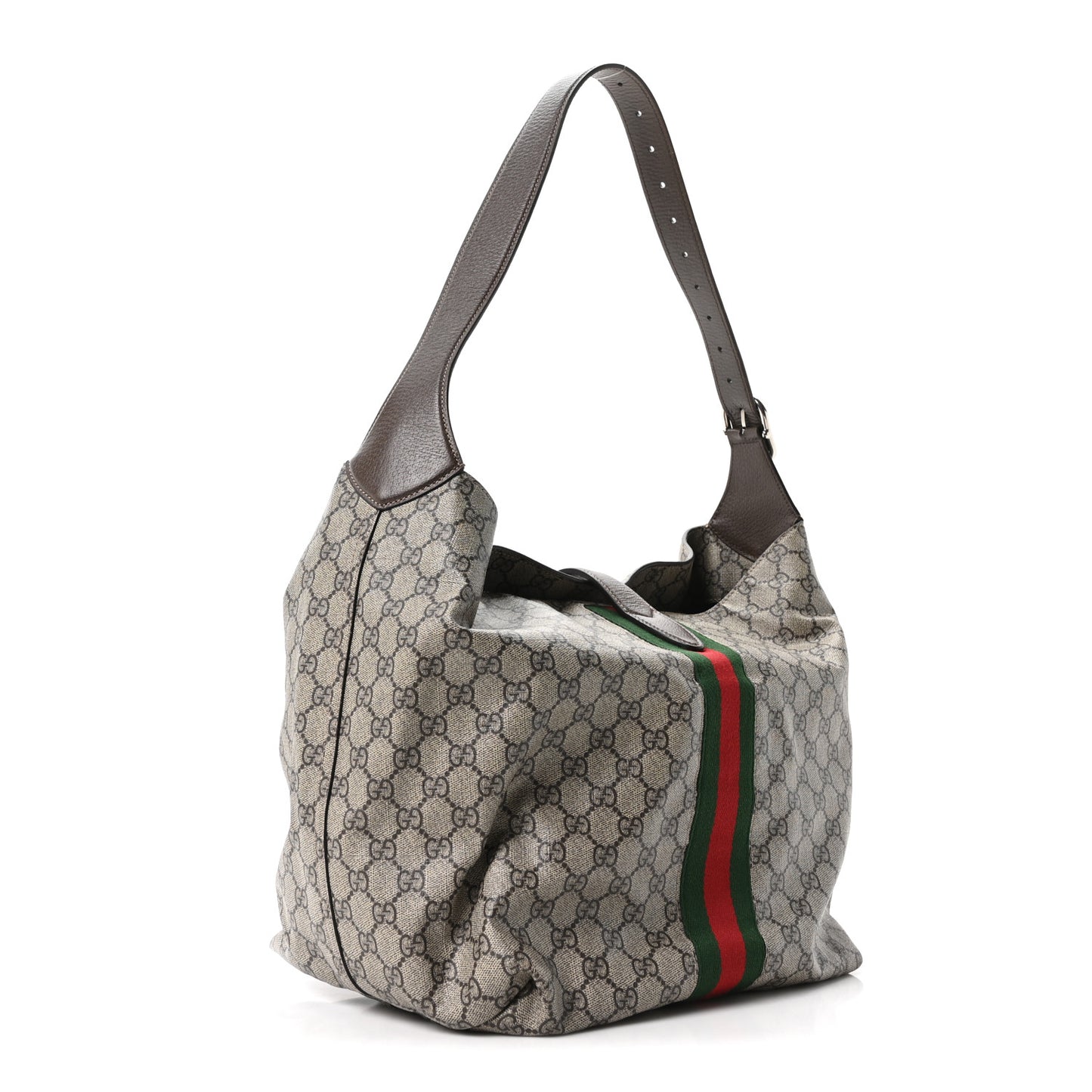 Tender GG Supreme Monogram Textured Dollar Calfskin Web Medium Jackie 1961 Crossbody Bag Beige Ebony New Acero