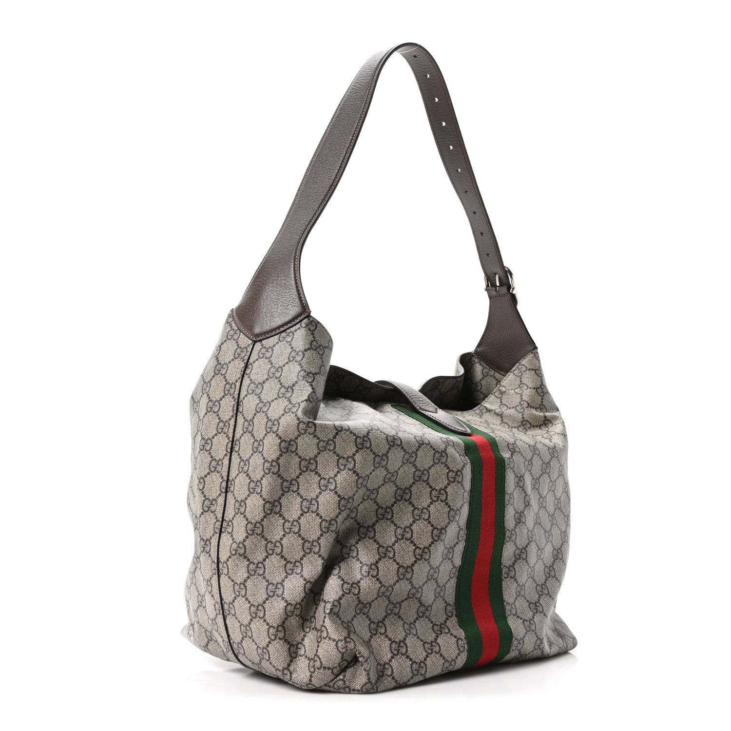 Gucci Tender GG Supreme Monogram Textured Dollar Calfskin Web Medium Jackie 1961 Crossbody Bag Beige Ebony New Acero 3 of 10