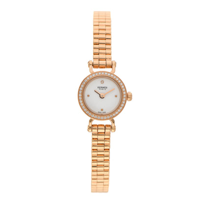 Hermes 18K Rose Gold Diamond Bezel 16mm Faubourg Quartz Watch 1 of 5