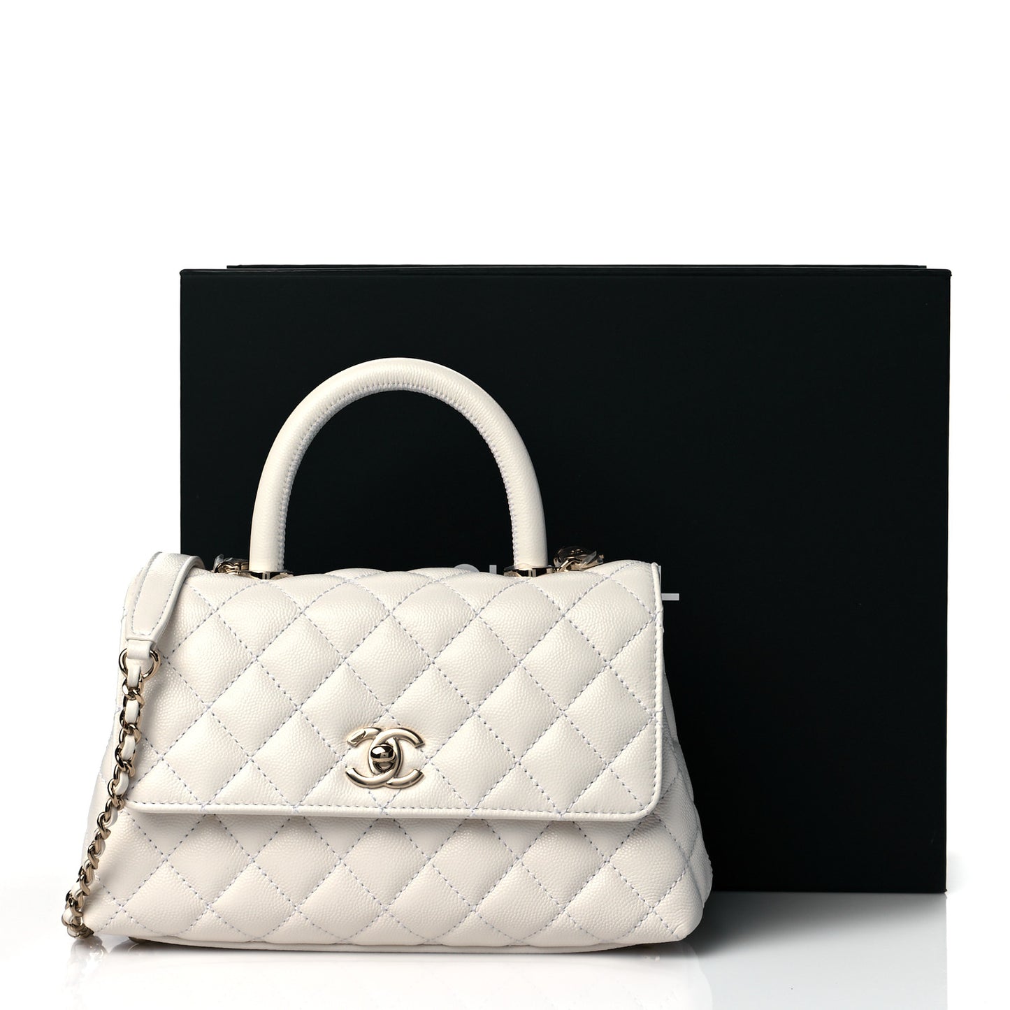 Caviar Quilted Mini Coco Handle Flap White
