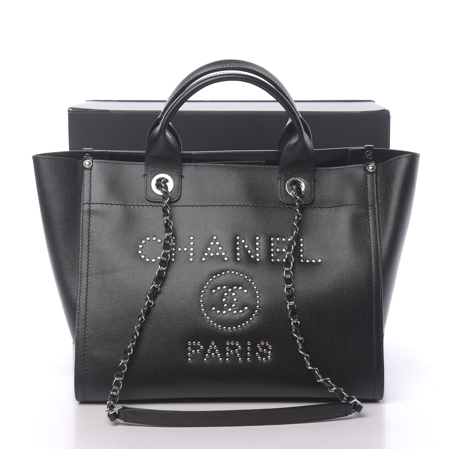 Caviar Small Studded Deauville Tote Black