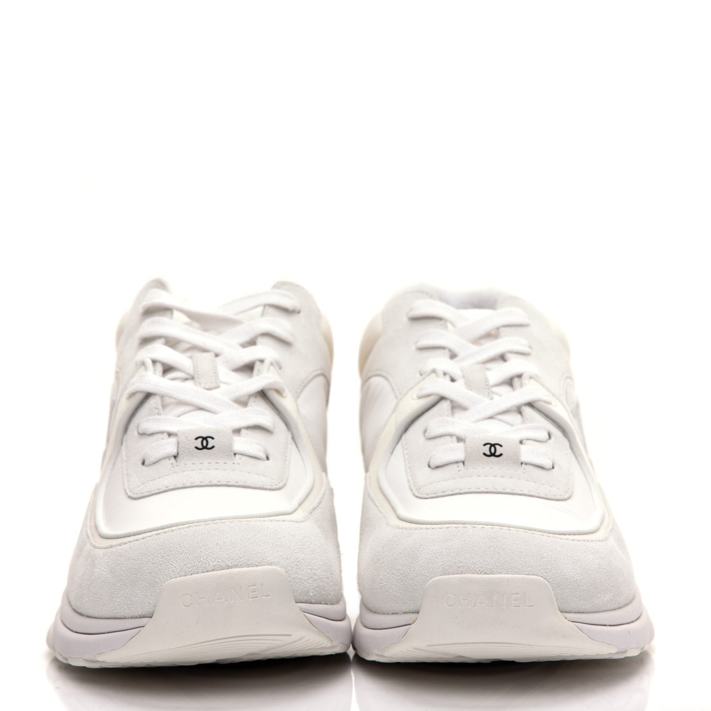 Suede Calfskin Fabric Mens CC Sneakers 45 White