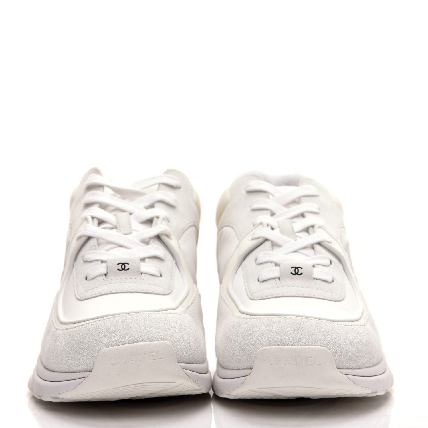 Chanel Suede Calfskin Fabric Mens CC Sneakers 45 White 2 of 9