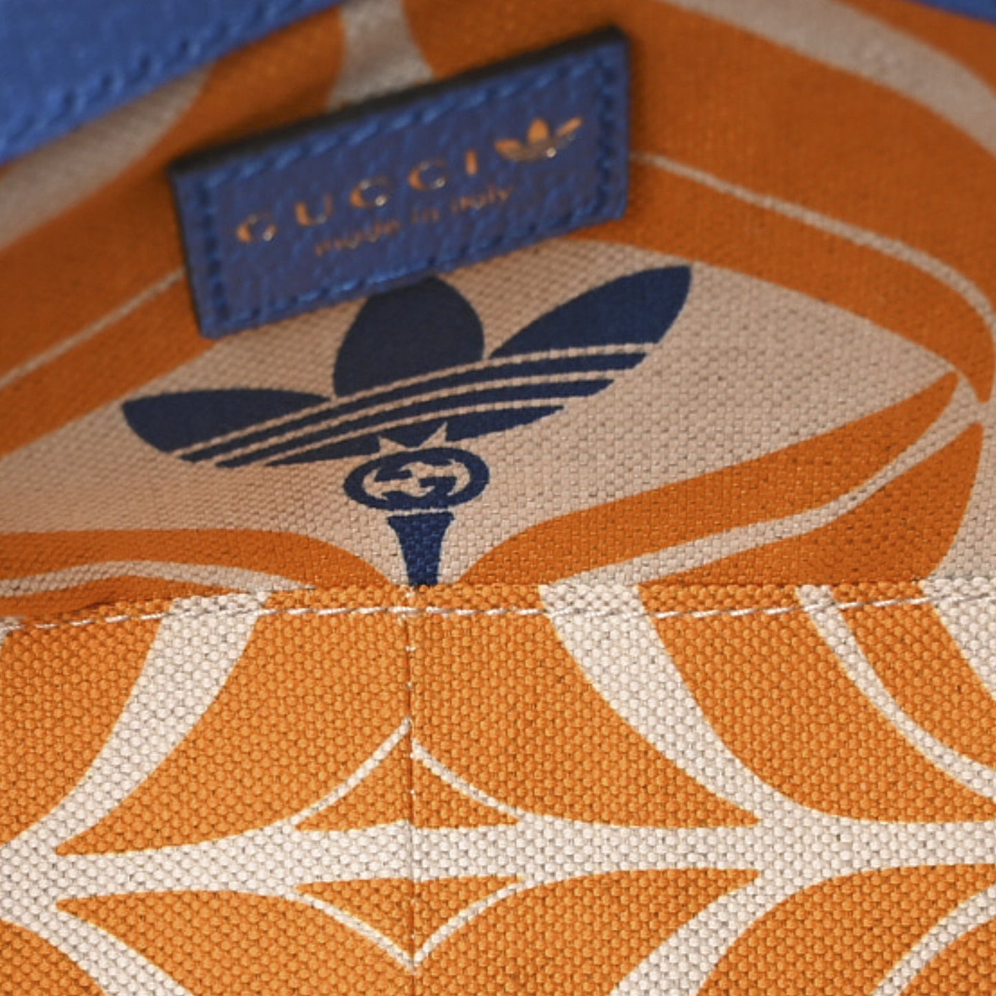 X ADIDAS Textured Dollar Calfskin Web Small Trefoil Horsebit 1955 Shoulder Bag Blue Off White