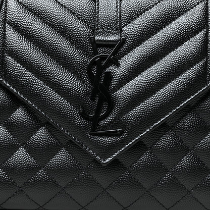 Saint Laurent Grain De Poudre Textured Mixed Matelasse Triquilt Medium Monogram Satchel Black 7 of 9