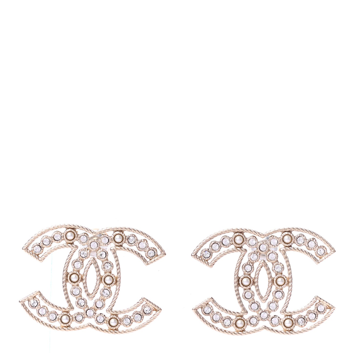 Pearl Crystal Sparkling Pearls CC Earrings Light Gold