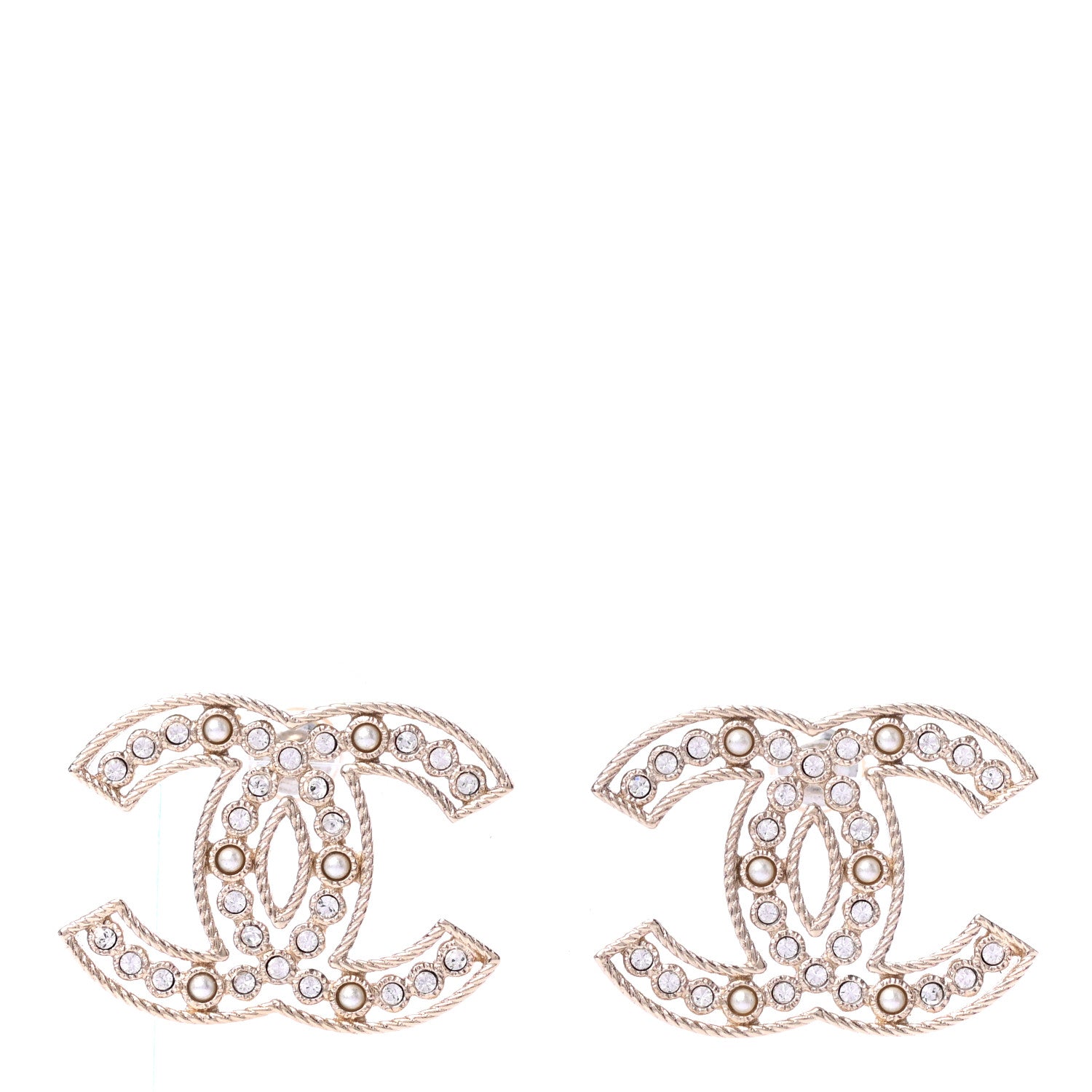 Chanel Pearl Crystal Sparkling Pearls CC Earrings Light Gold 1 of 4