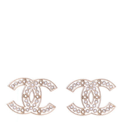 Chanel Pearl Crystal Sparkling Pearls CC Earrings Light Gold 1 of 4