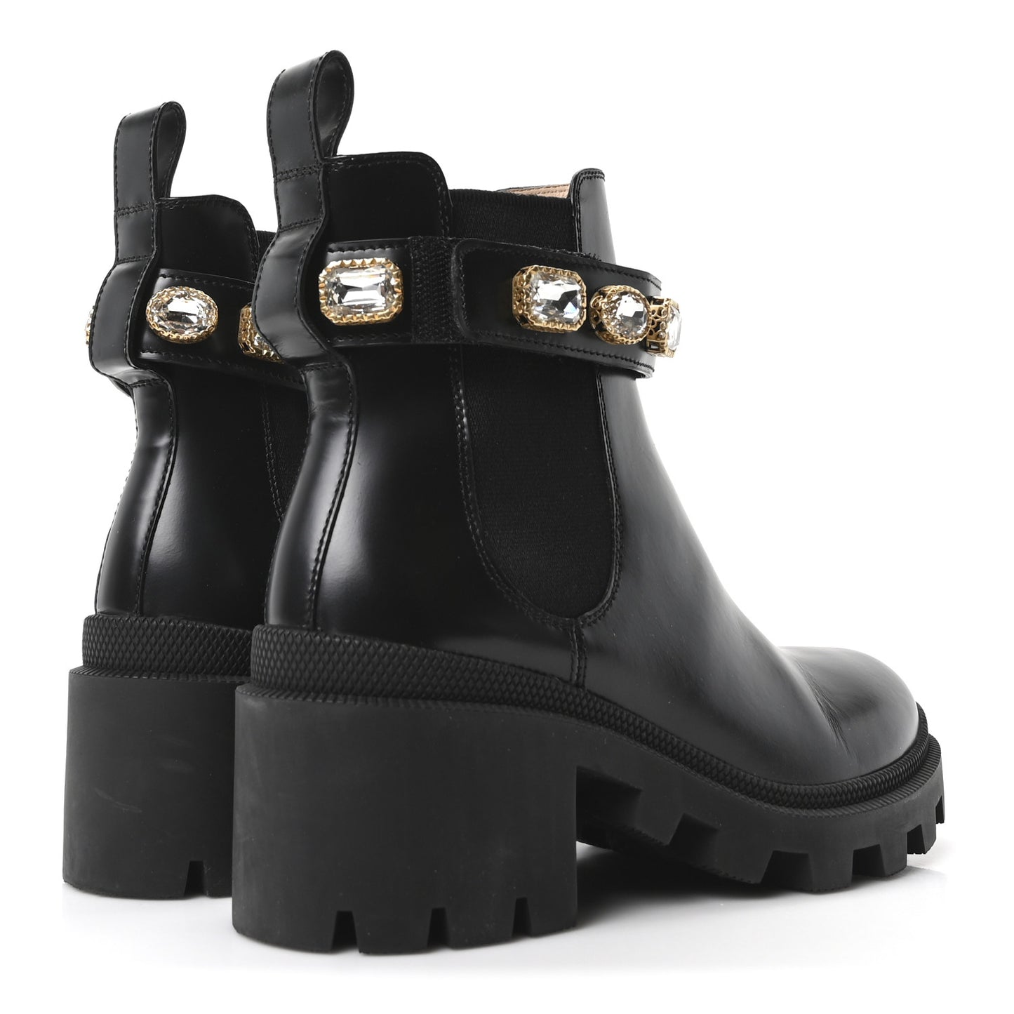 Calfskin Crystal GG Trip Chelsea Ankle Boots 35 Black
