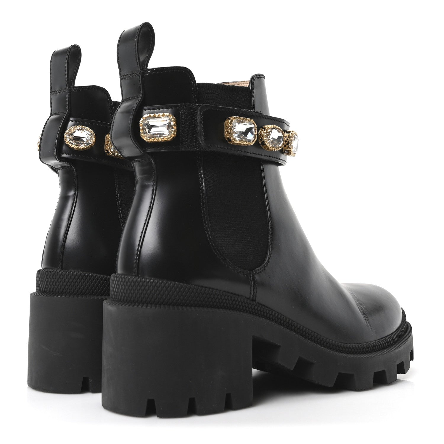 Gucci Calfskin Crystal GG Trip Chelsea Ankle Boots 35 Black 5 of 9