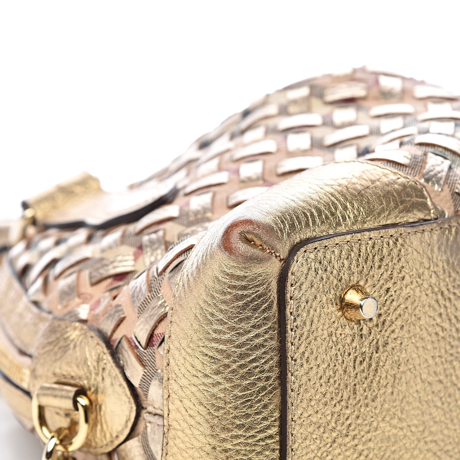 Burberry Metallic Woven Haymarket Check Small Thornley Satchel Gold 9 of 13