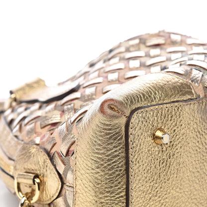 Burberry Metallic Woven Haymarket Check Small Thornley Satchel Gold 9 of 13