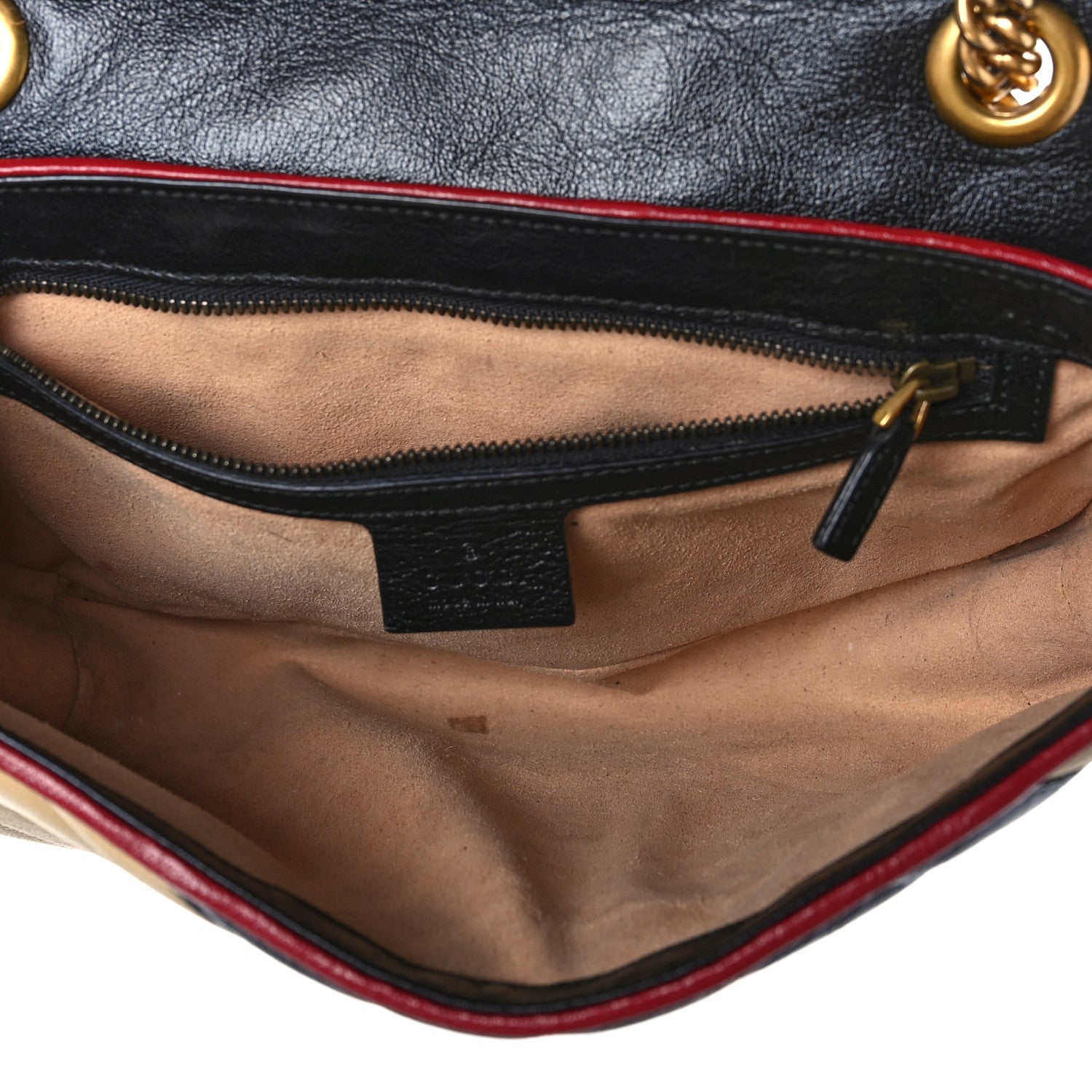 Gucci Vintage Effect Calfskin Matelasse Diagonal Striped Small Torchon GG Marmont Shoulder Bag Black Beige 5 of 12