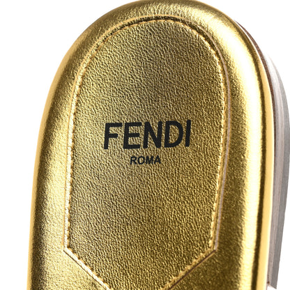 Fendi Nappa Laminata Cuoio Baguette Flat Slide Sandals 38.5 Gold 7 of 8