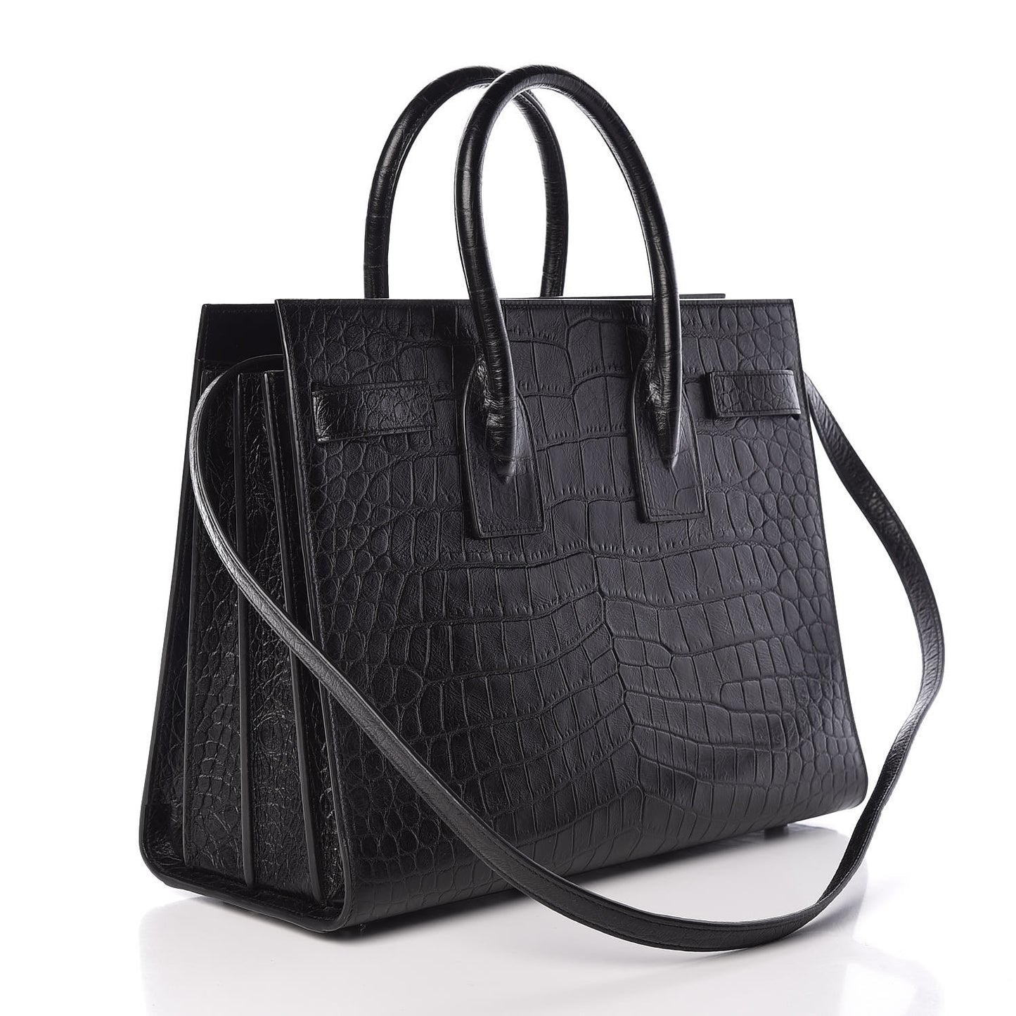 Calfskin Crocodile Embossed Small Sac de Jour Black