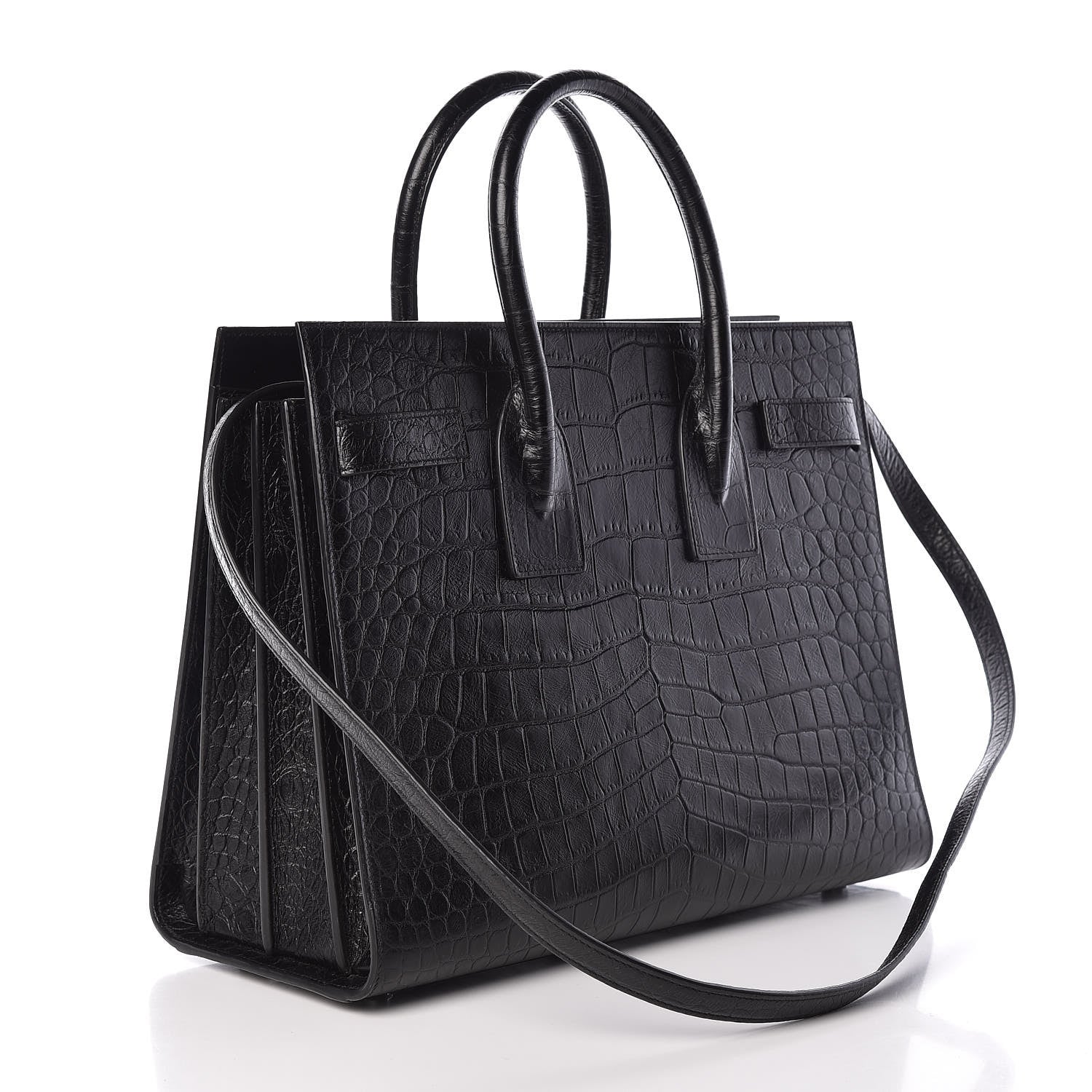 Saint Laurent Calfskin Crocodile Embossed Small Sac de Jour Black 3 of 10