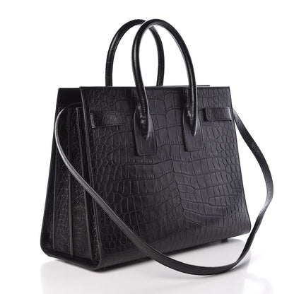 Saint Laurent Calfskin Crocodile Embossed Small Sac de Jour Black 3 of 10