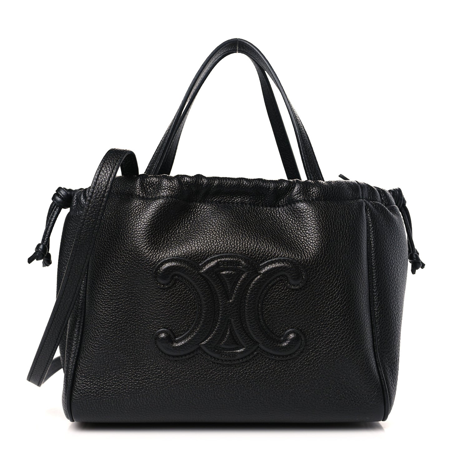 Calfskin Cuir Small Triomphe Cabas Drawstring Black