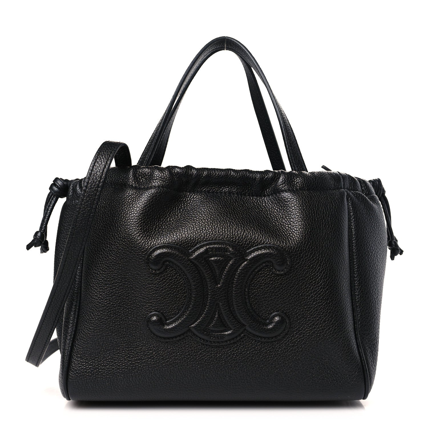 Celine Calfskin Cuir Small Triomphe Cabas Drawstring Black 1 of 7