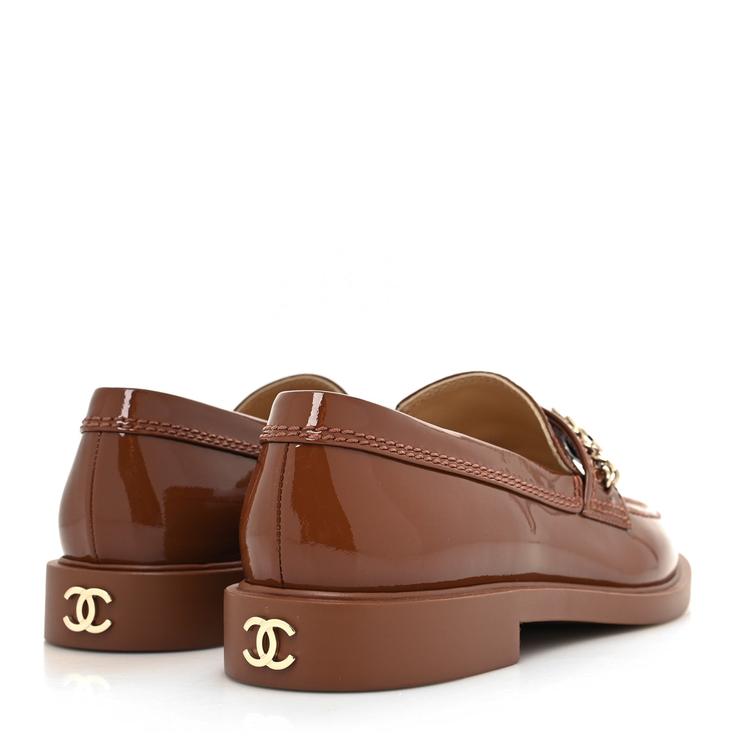 Shiny Calfskin Logo Loafers 38.5 Brown