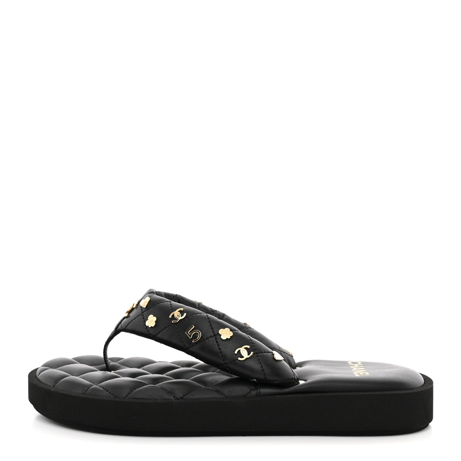 Chanel Lambskin Quilted Padded Charms Thong Sandals 38.5 Black 1 of 11