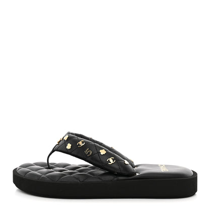 Chanel Lambskin Quilted Padded Charms Thong Sandals 38.5 Black 1 of 11