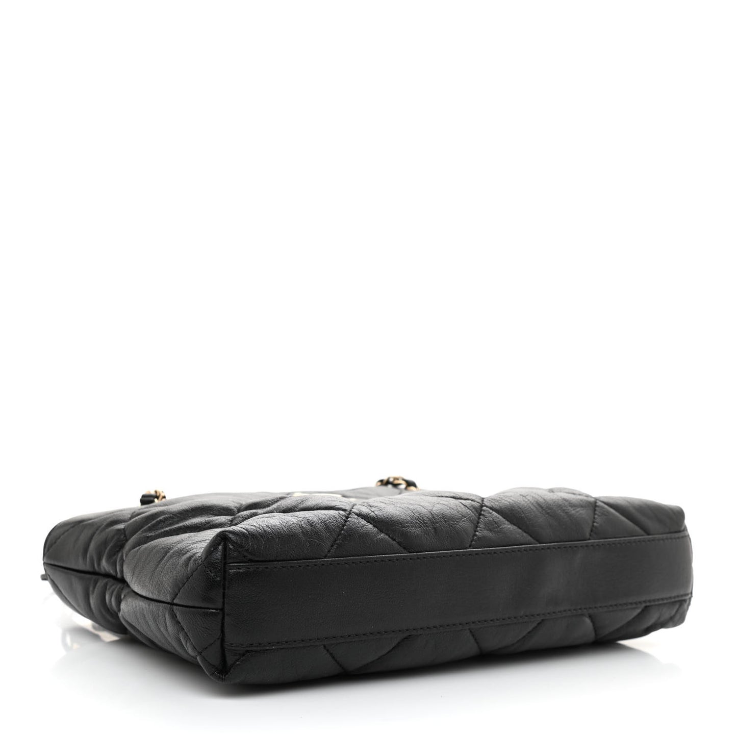Lambskin Quilted Small Drawstring Shopping Bag Black