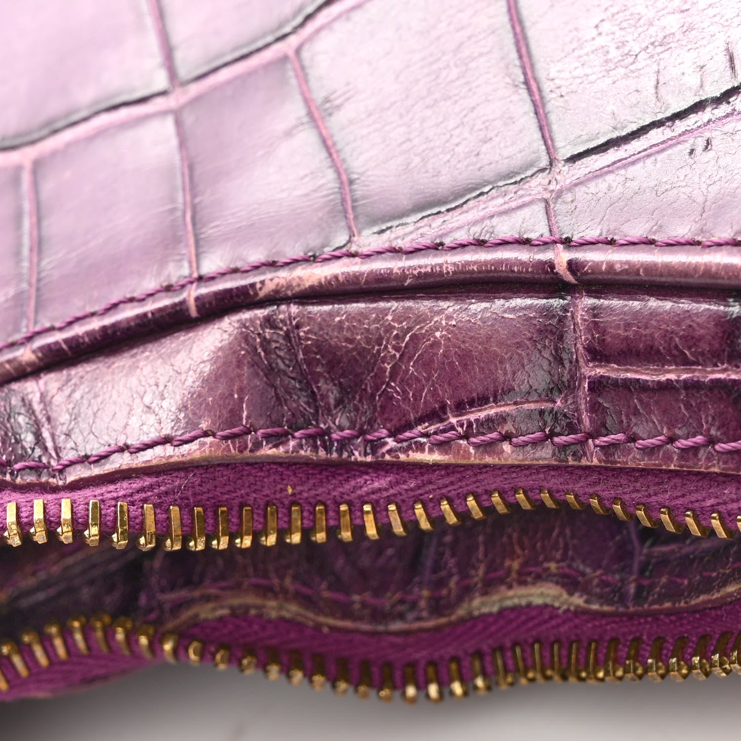 Versace Calfskin Crocodile Embossed Hobo Purple 10 of 13