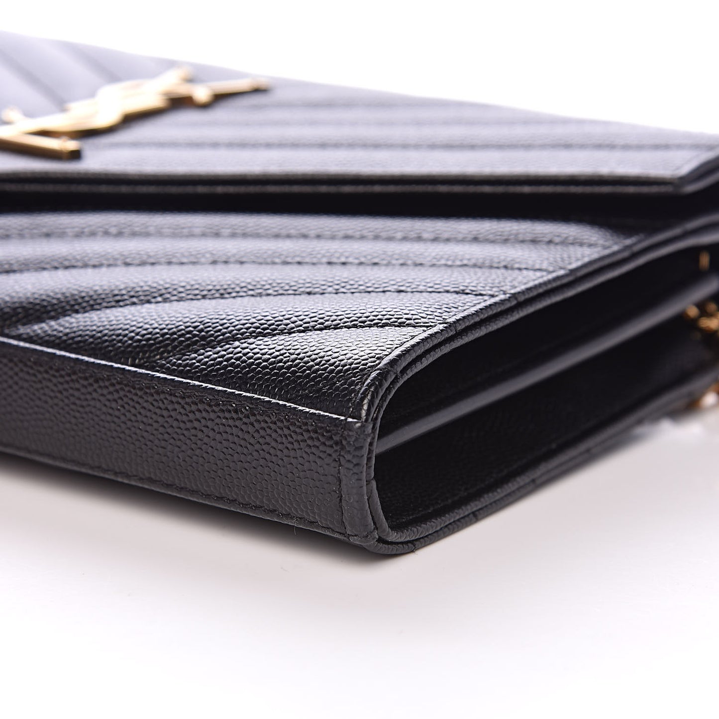 Grain De Poudre Matelasse Chevron Monogram Chain Wallet Black