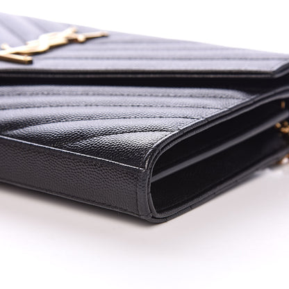 Saint Laurent Grain De Poudre Matelasse Chevron Monogram Chain Wallet Black 9 of 9
