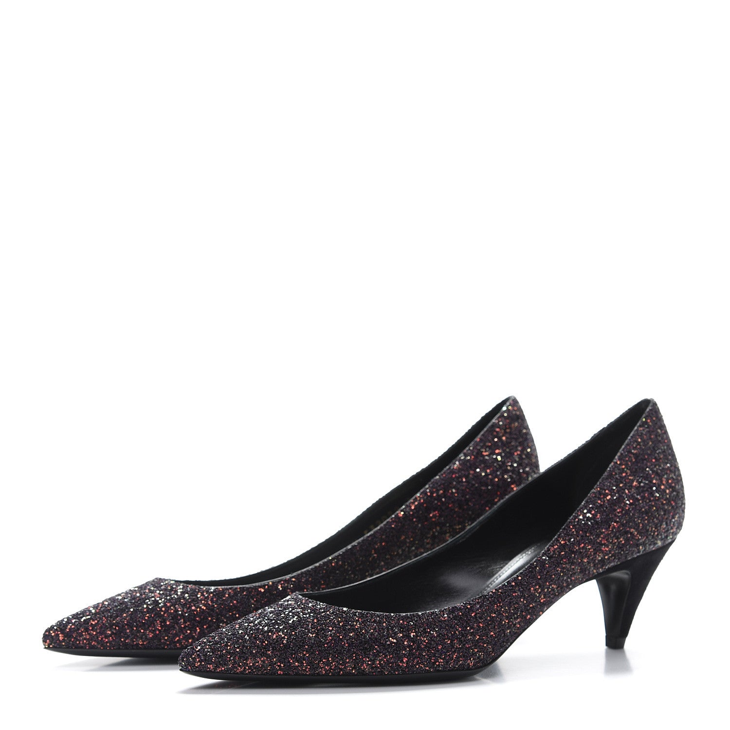 Saint Laurent Charlotte Glitter Point-toe Kitten-Heel Pumps 37 Purple 2 of 9