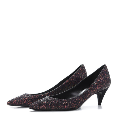 Saint Laurent Charlotte Glitter Point-toe Kitten-Heel Pumps 37 Purple 2 of 9
