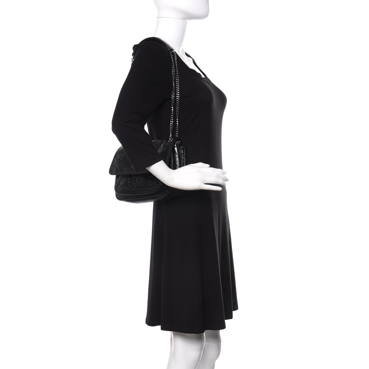 Crinkled Calfskin Matelasse Monogram Baby Niki Chain Satchel Black