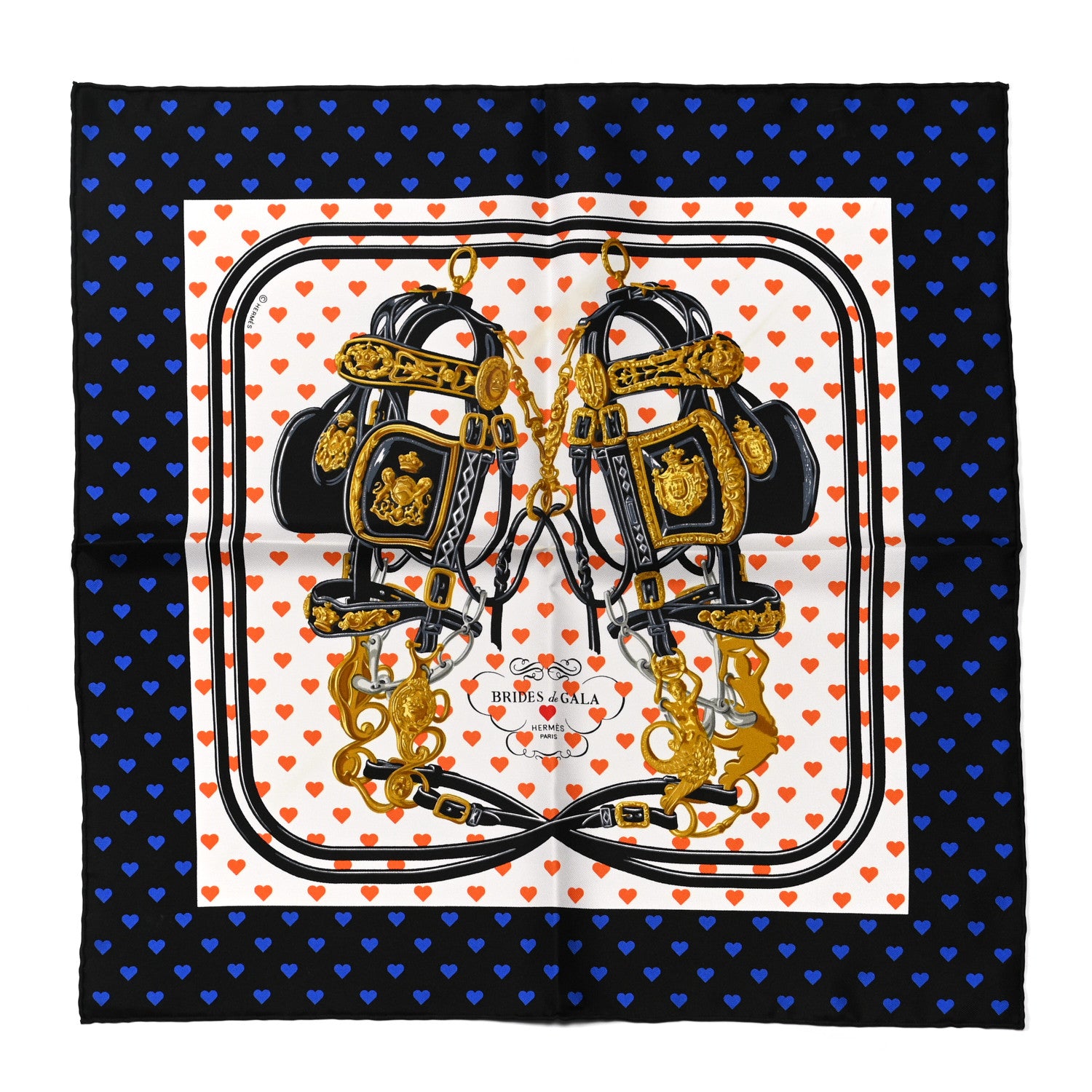 Hermes Silk Brides De Gala Love Pocket Square Black White Orange 1 of 5