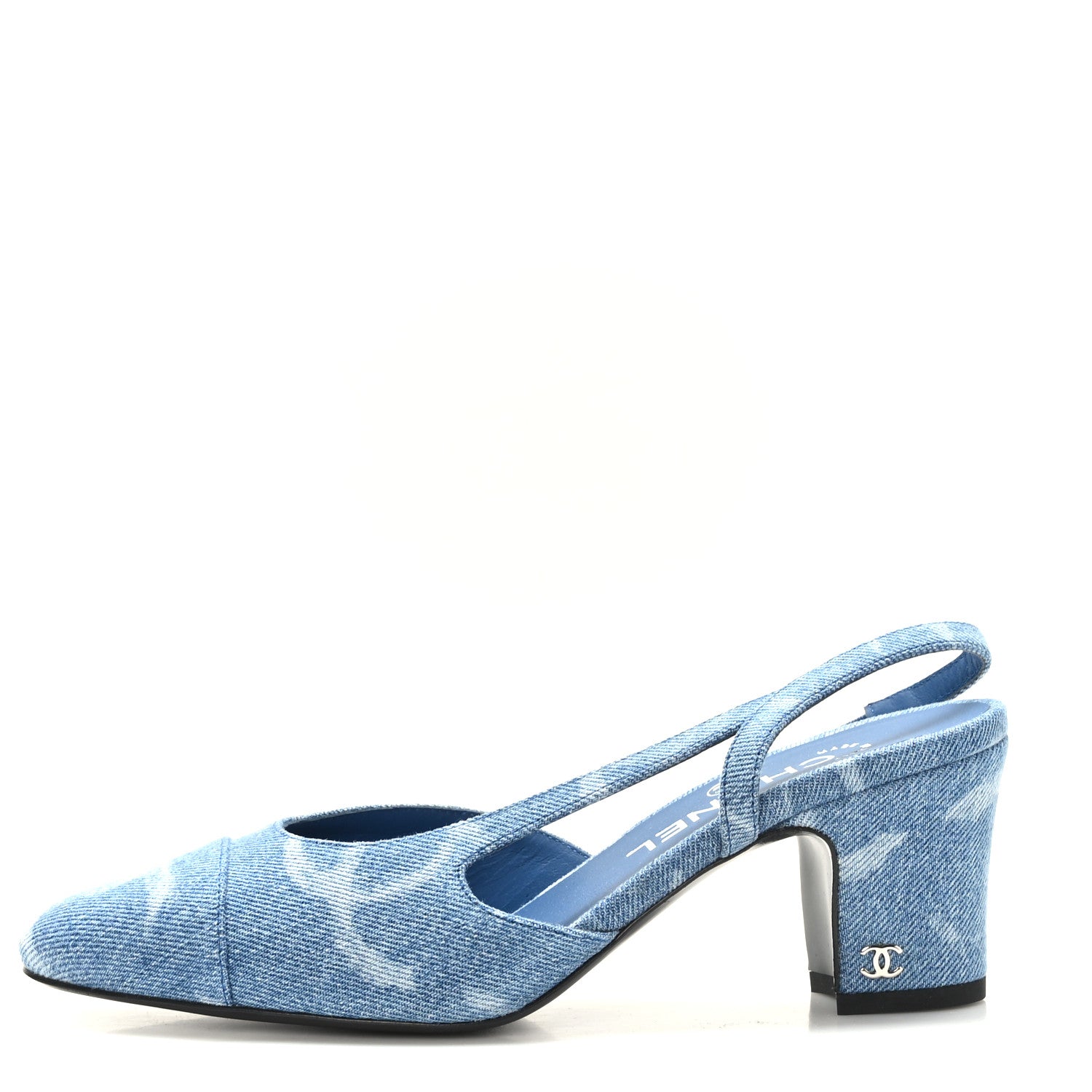 Chanel Denim Cap Toe CC Slingback Pumps 37 Blue 1 of 9