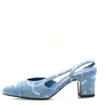 Chanel Denim Cap Toe CC Slingback Pumps 37 Blue 1 of 9