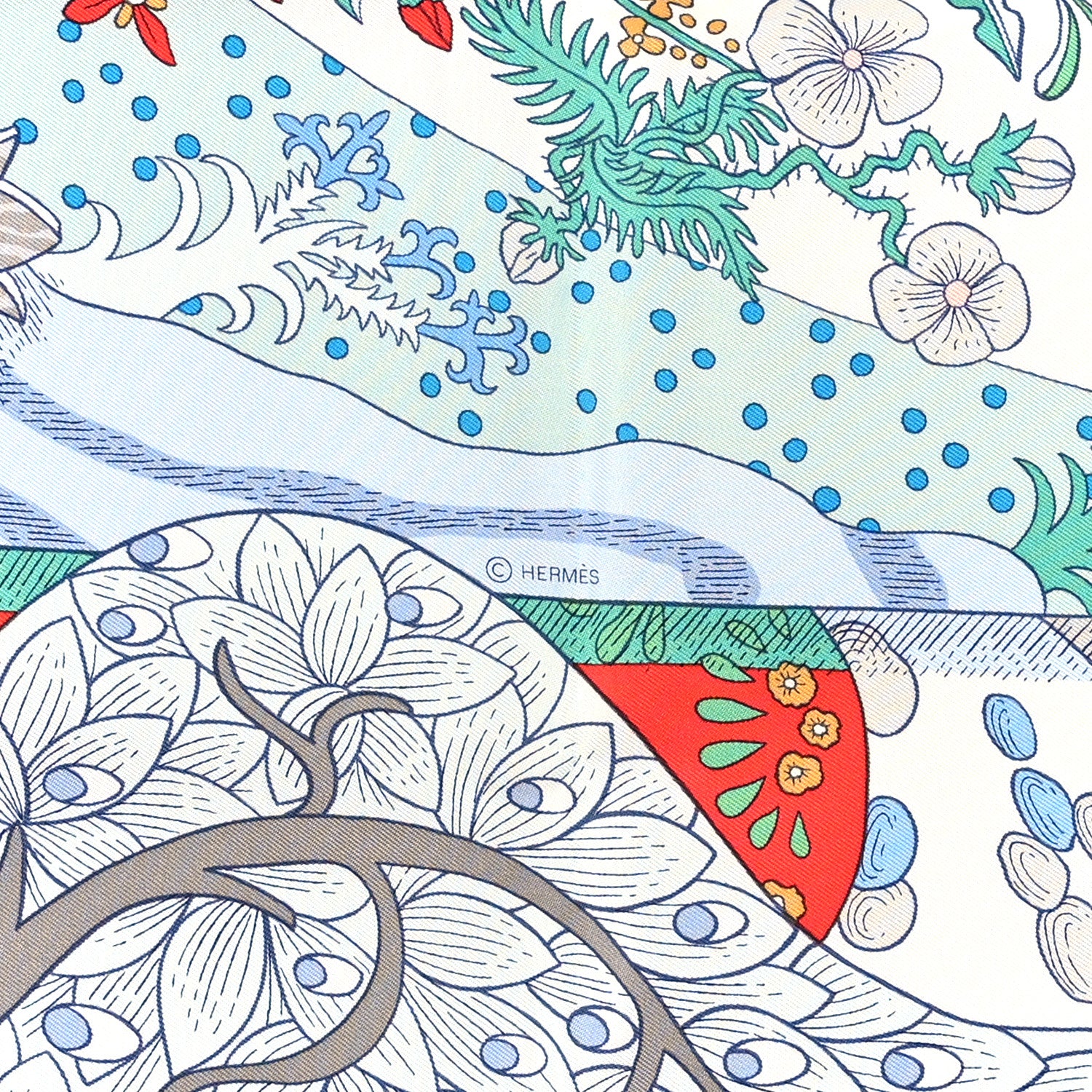 Hermes Silk Twill Le Premier Chant Scarf 90 Aqua Vert Grenadine 3 of 4
